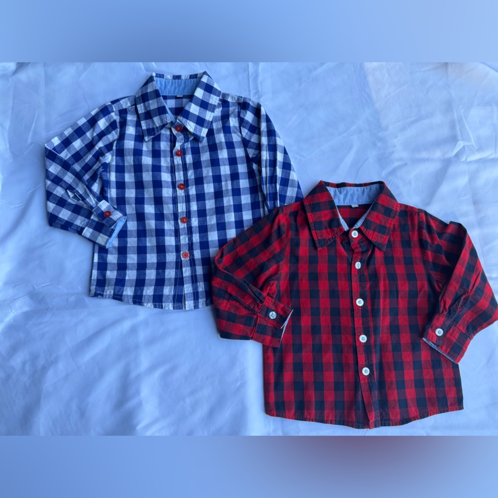 Toddler Boy 3T Set Of 2 Nice Dress Long Sleeve Shirts Blue & Red